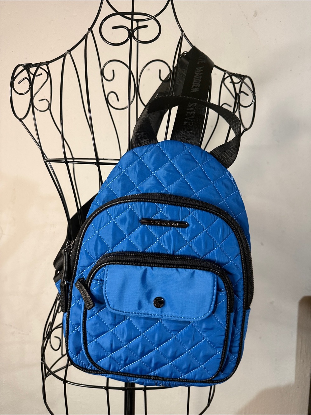 Steve Madden Blue Quilted Bag with adjustable strap